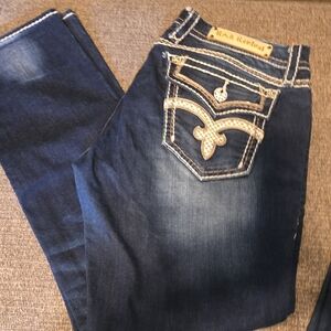 Rock Revival Women's Dark Indigo Bootcut Jeans with Embellished Back Pocket